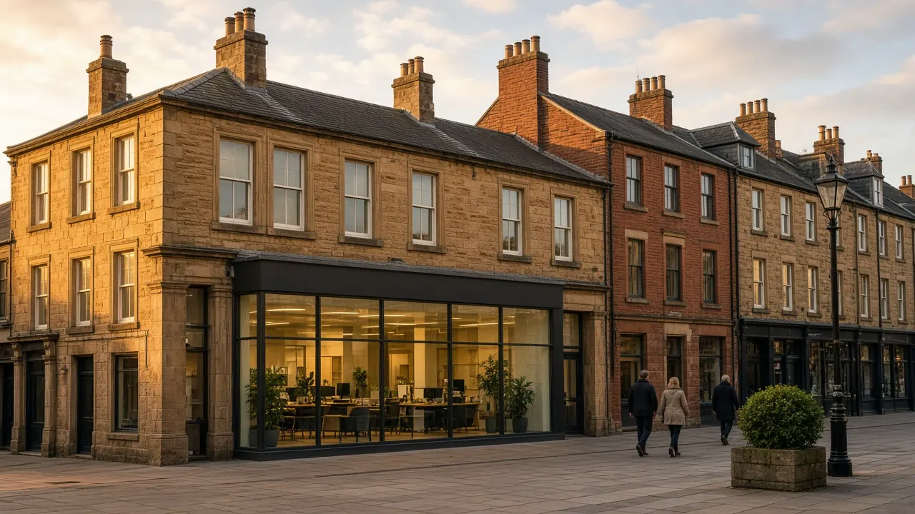 A traditional sandstone high street in Lanarkshire, near the Cloud Guard head office in Carluke