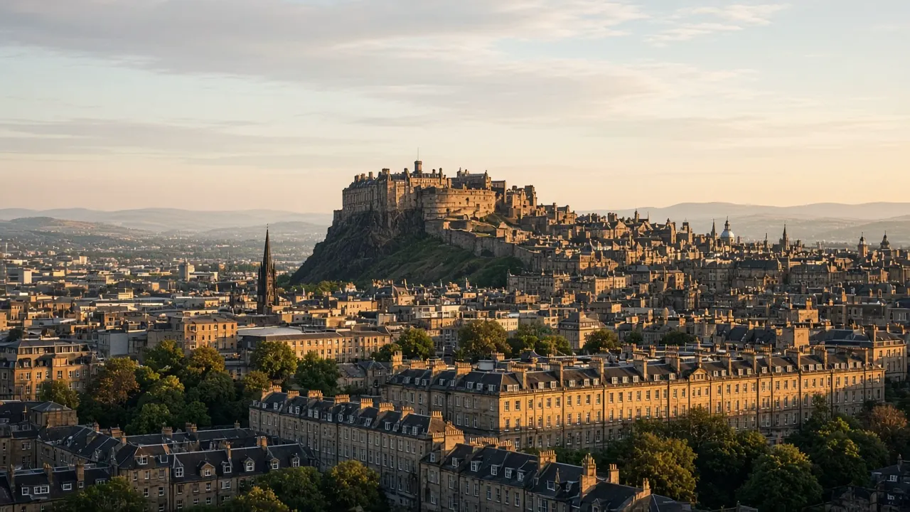 Edinburgh skyline with the castle in morning light